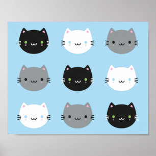 Cute Cats & Kawaii Kittens (blauw) Poster