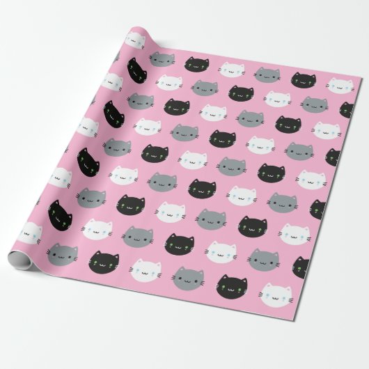 Cute Cats & Kawaii Kittens (roze) Cadeaupapier (Uitgerold)