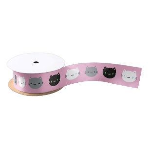 Cute Cats & Kawaii Kittens (roze) Satijnen Lint