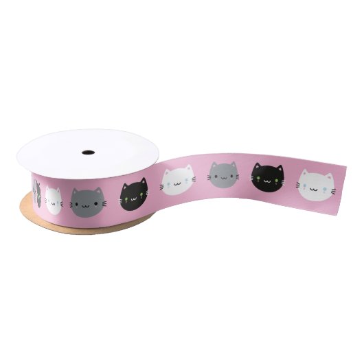 Cute Cats & Kawaii Kittens (roze) Satijnen Lint (Spoel)
