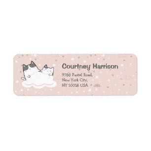 Cute Cats Kawaii Pastel Pink Cloud Return Address Etiket