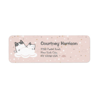 Cute Cats Kawaii Pastel Pink Cloud Return Address Etiket