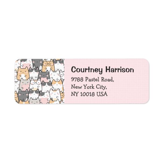 Cute Cats Kawaii Pastel Pink Return Address Etiket (Voorkant)