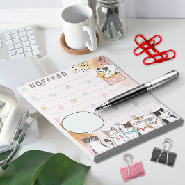 Cute Cats Kitten met Pauw Print Pink Background Notitieblok