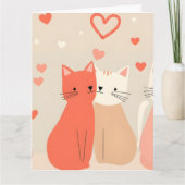 Cute Cats Love Valentine Hearts Pattern Coral Pink Kaart (Voorkant)