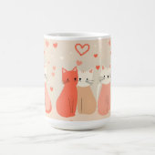 Cute Cats Love Valentine Hearts Pattern Coral Pink Koffiemok (Center)