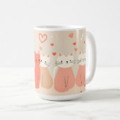 Cute Cats Love Valentine Hearts Pattern Coral Pink Koffiemok (Voorkant rechts)
