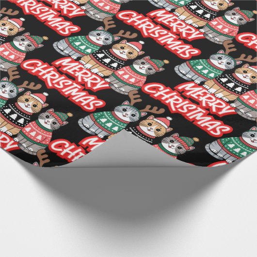 Cute Cats Merry Kerstmis Cadeaupapier (Hoek)