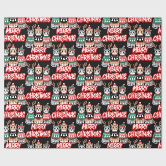Cute Cats Merry Kerstmis Cadeaupapier (Vlak)