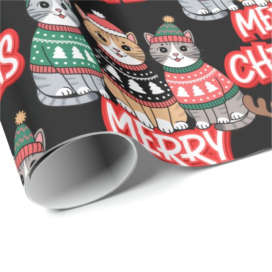 Cute Cats Merry Kerstmis Cadeaupapier (Rol Hoek)