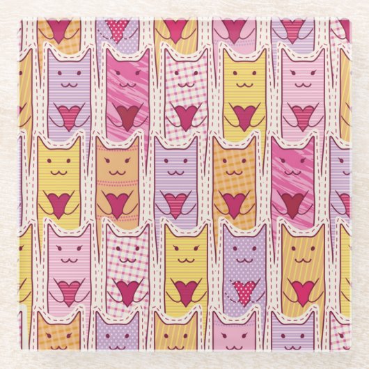 Cute Cats met liefhebbende harten Glazen Onderzetter (Voorkant)