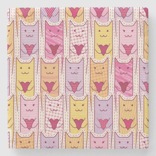 Cute Cats met liefhebbende harten Stenen Onderzetter (Voorkant)