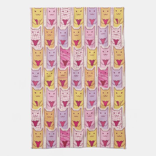 Cute Cats met liefhebbende harten Theedoek (Verticaal)