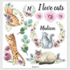 Cute Cats met Monogram-naam Sticker
