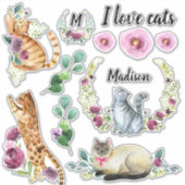 Cute Cats met Monogram-naam Sticker (Voorkant)