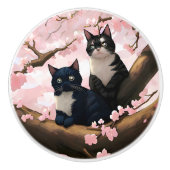 Cute Cats on the Cherry Blossom Tree Keramische Knop (Voorkant)