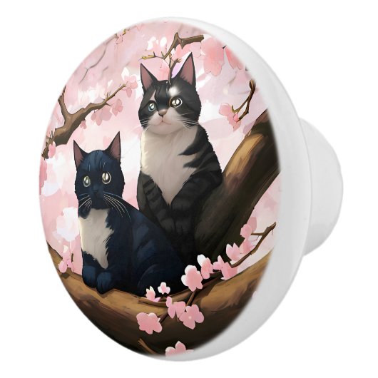 Cute Cats on the Cherry Blossom Tree Keramische Knop (Rechts)
