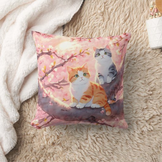 Cute Cats on the Cherry Blossom Tree Kussen (Deken)