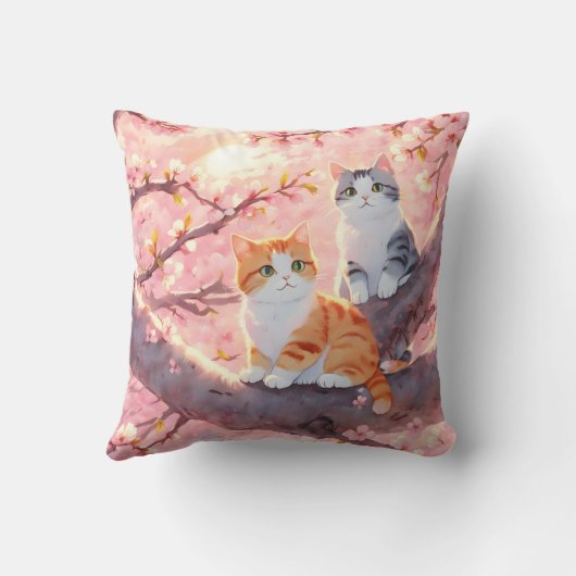Cute Cats on the Cherry Blossom Tree Kussen (Achterkant)