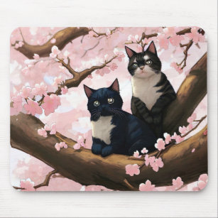 Cute Cats on the Cherry Blossom Tree Muismat