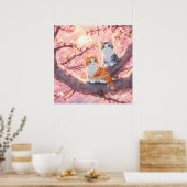 Cute Cats on the Cherry Blossom Tree Poster (Keuken)