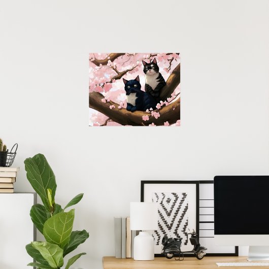 Cute Cats on the Cherry Blossom Tree Poster (Thuiskantoor)