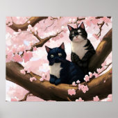 Cute Cats on the Cherry Blossom Tree Poster (Voorkant)