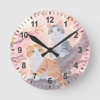 Cute Cats on the Cherry Blossom Tree Ronde Klok