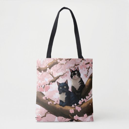Cute Cats on the Cherry Blossom Tree Tote Bag (Voorkant)