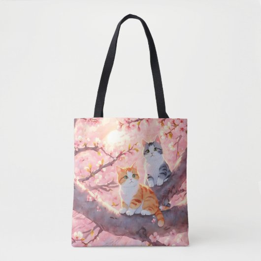 Cute Cats on the Cherry Blossom Tree Tote Bag (Voorkant)