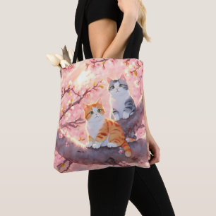 Cute Cats on the Cherry Blossom Tree Tote Bag