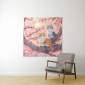 Cute Cats on the Cherry Blossom Tree Wandkleed (In situ)