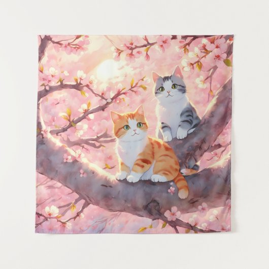 Cute Cats on the Cherry Blossom Tree Wandkleed (Voorkant)