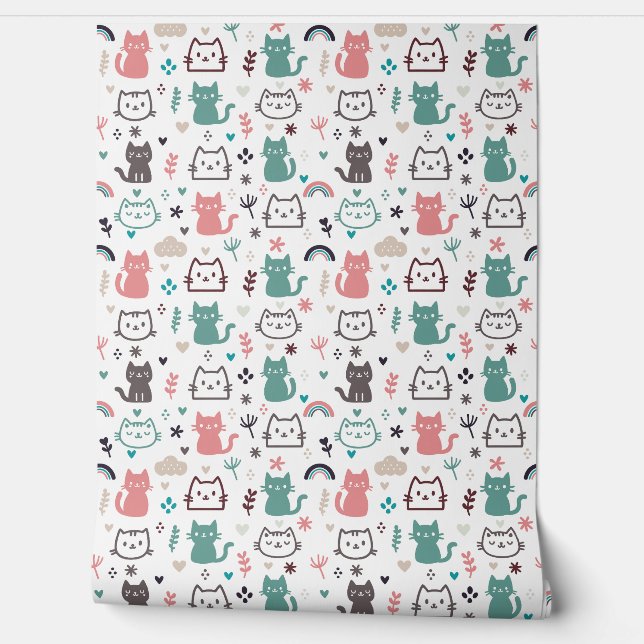 Cute Cats Pattern Behang (Afrollen)