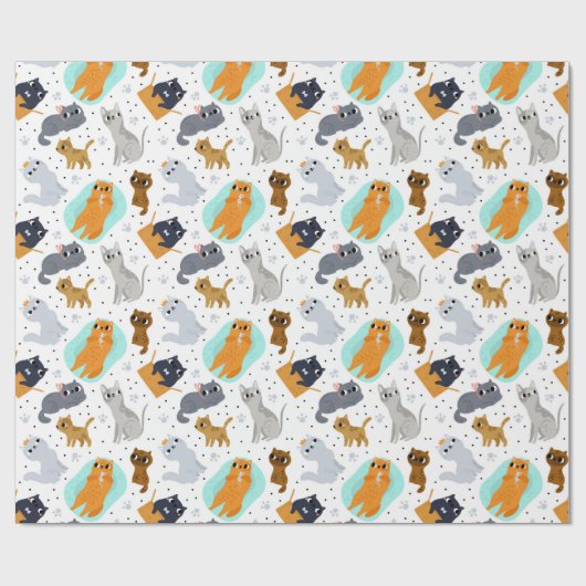 Cute cats Pattern Birthday for Cats Cadeaupapier (Vlak)