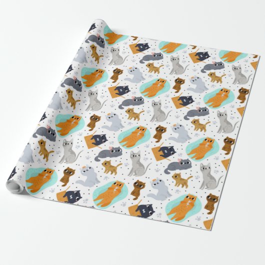 Cute cats Pattern Birthday for Cats Cadeaupapier (Uitgerold)