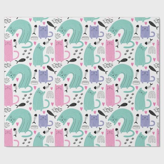 Cute Cats Pattern Cadeaupapier (Vlak)