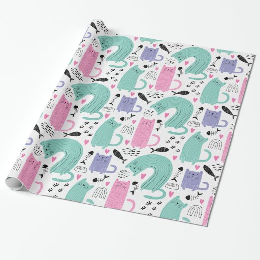 Cute Cats Pattern Cadeaupapier (Uitgerold)