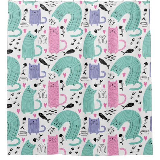 Cute Cats Pattern Douchegordijn (Voorkant)