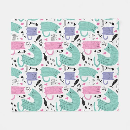 Cute Cats Pattern Fleece Deken (Voorkant (Horizontaal))
