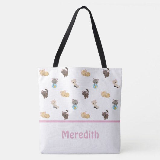 Cute Cats Pattern | Gepersonaliseerd Tote Bag (Voorkant)
