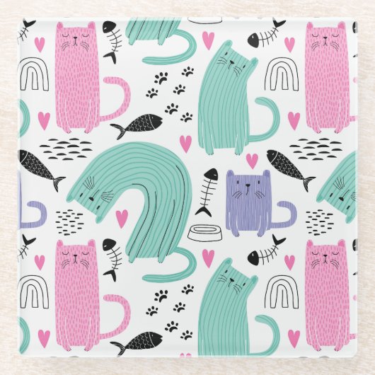 Cute Cats Pattern Glazen Onderzetter (Voorkant)