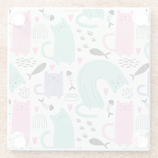 Cute Cats Pattern Glazen Onderzetter (Achterkant)