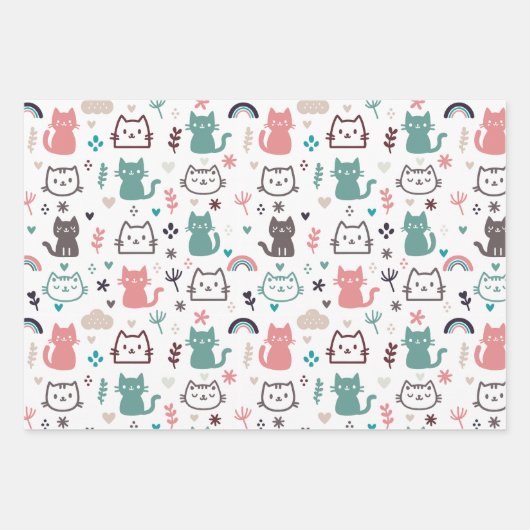 Cute Cats Pattern Inpakpapier Vel (Voorkant 3)