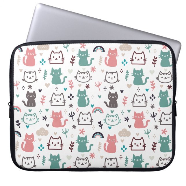 Cute Cats Pattern Laptop Sleeve (Voorkant)