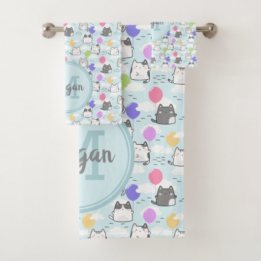 Cute Cats Pattern Monogram Bad Handdoek (Insitu)