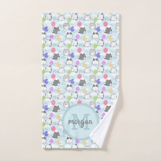 Cute Cats Pattern Monogram Bad Handdoek (Handdoek)