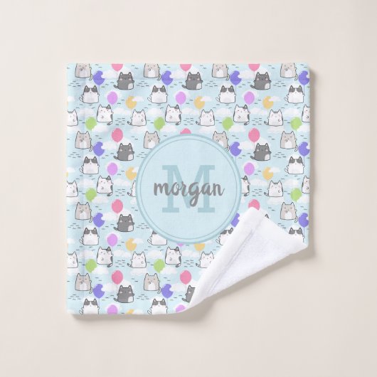 Cute Cats Pattern Monogram Bad Handdoek (Wasdoekje)