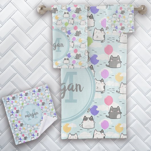 Cute Cats Pattern Monogram Bad Handdoek
