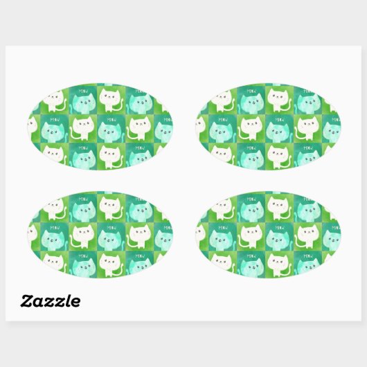 Cute Cats Pattern Ovale Sticker (Vel)